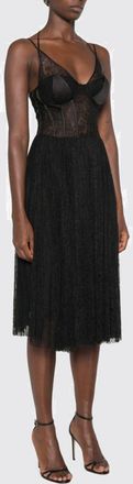 Elisabetta Franchi Abito sottoveste midi in pizzo con scollo a V e spalline sottili