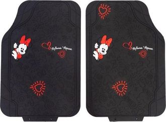 Minnie Mouse Tapis De Suelo Tataway, Par De Alfombrillas Para Coche Minnie Mouse, Pvc, Universal, 44 X 65 Cm, Negro Y Rojo