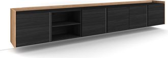Skraut Home Skraut Home - Mueble Tv, Televisi&oacute;n, Muebles De Sal&oacute;n, Almacenaje, 309x35x50cm, Para Tv Hasta 80, Colgado, Suspendido, Estilo Moderno, Negro Y Roble