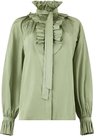 Alberta Ferretti Chique blouse met hoge kraag - Dames - Blouses - Groen - S - Polyester - Overhemden