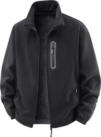 Generic Men Fleece Lined Jacket Zip up Warm Coat Thermal Heavyweight Long Sleeve Lapel Collar Windproof Hiking Outwear Chunky Warm Zipped Pocket Plain Winter 