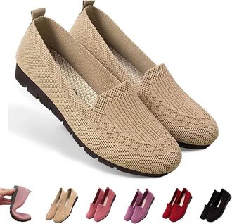 Generic Womens Orthopedic Knit Comfort Loafers - Slip-Resistant Walking Shoes, Lightweight Soft Sole Shoes for Outdoor (Beige,10.5)