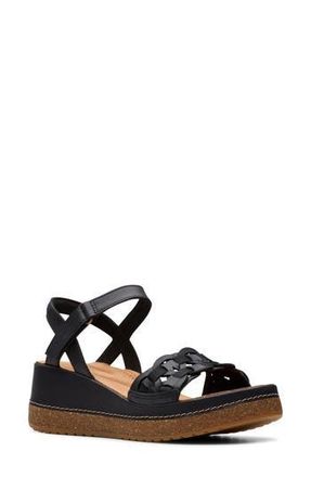 Clarks Kassanda Wedge Sandal in Black Leather at Nordstrom Rack, Size 7.5