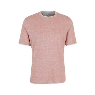 Brunello Cucinelli Brunello Cucinelli, T-Shirts, male, Pink, Size: 2XL Short Sleeve Round Neck T-shirt