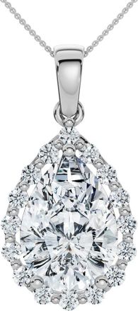 Pompeii3 Certified 3.40Ct Pear Shape Diamond Halo Dangle Penadnt 14k Gold Lab Grown 1