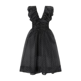 Ganni Midi Dresses, female, Black, Size: XL Organza Ruched Dress