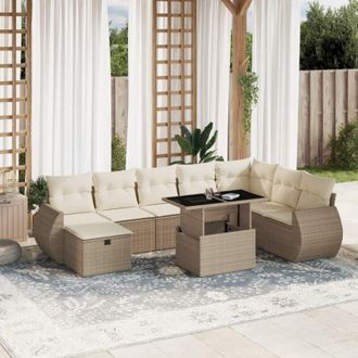 vidaXL Set De Sof&aacute;s De Jard&iacute;n 9 Pzas Con Cojines Rat&aacute;n Sint&eacute;tico Beige Vidaxl