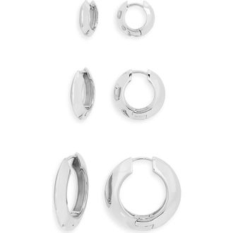 Open Edit Set of 3 Knife Edge Hoop Earrings in Silver at Nordstrom Rack