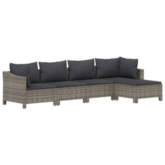 vidaXL Set De Muebles De Jard&iacute;n 5 Pzas Y Cojines Rat&aacute;n Sint&eacute;tico Gris Vidaxl