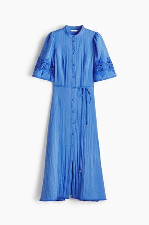 H&M Gecrinkeltes Kleid mit Broderie Anglaise - Blau