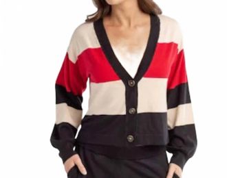 Red Haute Stripped Sweater Cardigan In Red