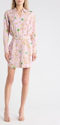 L'agence Demie Linen Blend Mini Shirtdress in Pale Orchid Multi Jade Chain at Nordstrom Rack, Size 10