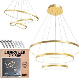 OEM L&aacute;mpara Colgante De Techo Led, Ara&ntilde;a, 3 Anillos, 76w, Color Dorado, Regulable, Neutro