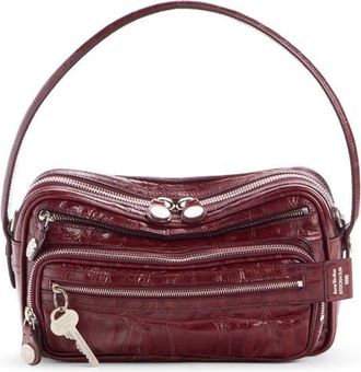 Acne Studios Camero Party Croc Embossed Leather Shoulder Bag in Burgundy at Nordstrom