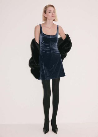 Mango Vestito corto velluto blu notte - Donna - XXS - MANGO