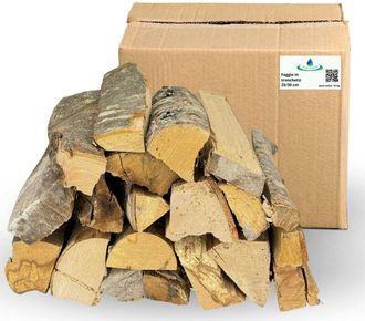 Acquaverde Legna da ardere di Faggio in Tronchetti da 25 cm, Secca e pronta alluso per Riscaldamento, Stufe, Caminetti e Barbecue (6 Cartone, 90 kg)