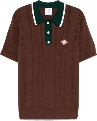 Casablanca Polo Shirts, male, Brown, Size: M Brown Ribbed Sweater with Logo Patch