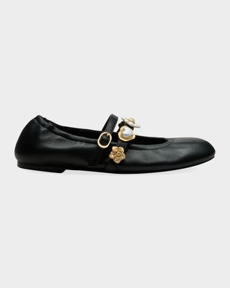 Stuart Weitzman Socharming Leather Mary Jane Ballerina Flats