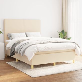 vidaXL Cama Box Spring Con Colch&oacute;n Tela Color Crema 140x190 Cm Vidaxl