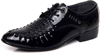 Generic Oxford Dress Shoes for Men Lace Up Pointed Apron Toe Patchwork Derby Shoes PU Leather Anti-Slip Block Heel Low Top Non Slip Resistant Party(5.5 UK) Bl