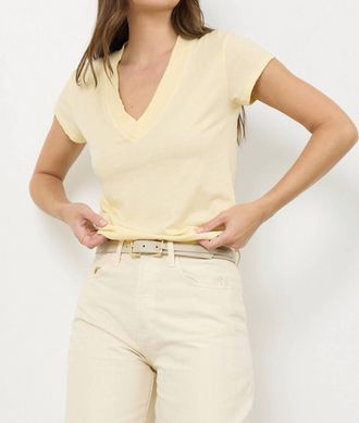 La Made Suri Deep V-Neck Cap Sleeve Tee In Butter
