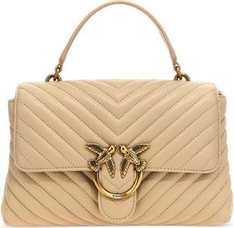 Pinko Quilted Chevron Beige Tote Bag With Elegant Gold Clasp