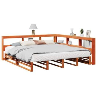 vidaXL Vidaxl - Cama Con Estanter&iacute;a Sin Colch&oacute;n Madera Maciza Marr&oacute;n 200x200 Cm