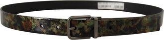 Dolce & Gabbana Mens Black Sparkling Leather Metal Buckle Belt