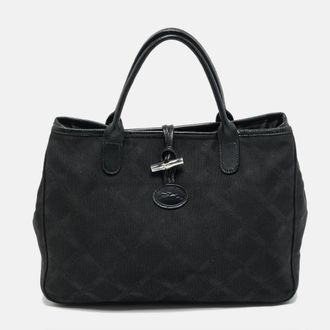 Longchamp Roseau Black Jacquard Canvas Tote