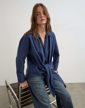 Topshop camicia con dettaglio annodato navy-blu navy