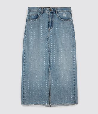 Jeanne Vouland Jupe Calla Mid Denim Strass Bleu
