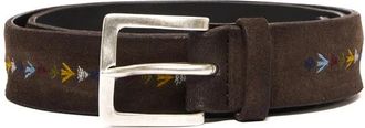 Orciani Su&egrave;de riem met borduursels - Heren - Riemen - Bruin - 100 CM - Su&egrave;de - Accessoires
