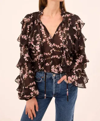 Misa Printed Chiffon Top In Black