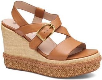 Johnston & Murphy Addison Asymmetric Slingback Platform Wedge Sandal in Cognac Nappa Leather at Nordstrom, Size 8.5