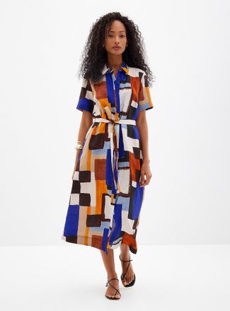 Contemporaine Womens Greek ceramic belted shirtdress