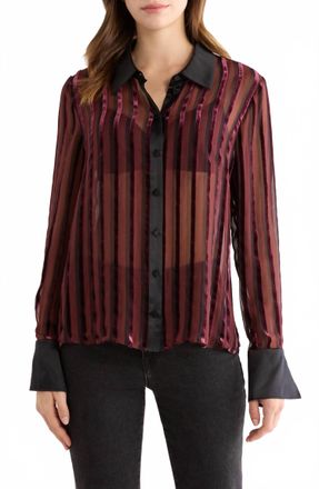 Paige Mazzy Velvet Stripe Sheer Long Sleeve Shirt In Aubergine