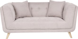 Beliani Sof&aacute; 2 Plazas De Tela Con Cojines Decorativos Patas De Madera Capiton&eacute; Estilo Retro Gris Pardo Habo