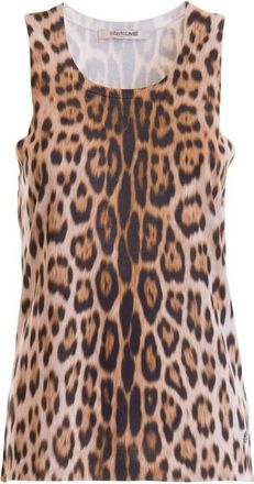 Roberto Cavalli Leopard-Print Sleeveless Silk Top, Brand Size 40 ( US Size 6 )