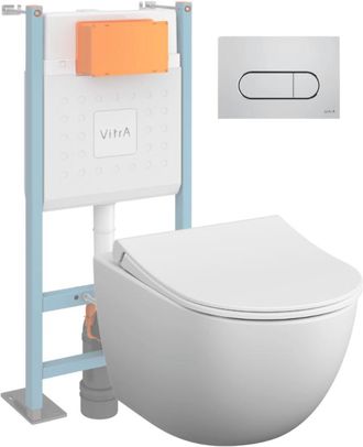 Vitra Pack Inodoro Suspendido Vitra Sento Blanco Mate + Estructura Autoportante V-fix Core + Placa Round Cromada