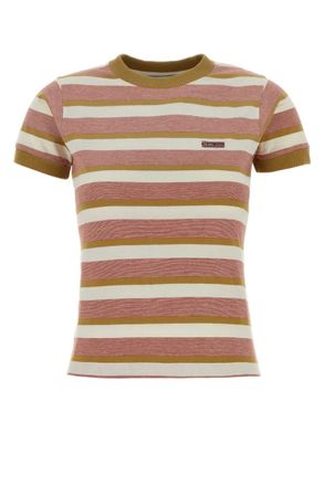 Prada Multicolour Stripes Embroidery Logo T-Shirt