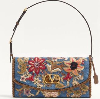 Valentino Garavani Valentino Garavani DeVain Small Shoulder Bag In Embroidered Denim Wo