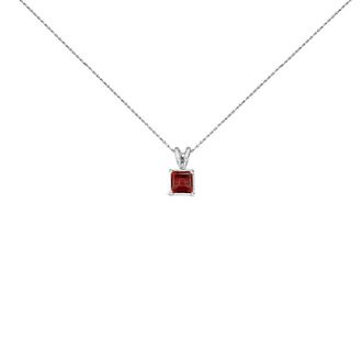 House of Brilliance 14K White Gold 5x5 MM Square Shaped Red Garnet Solitaire Pendant Necklace