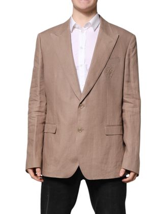 Dolce & Gabbana Mens Beige Taormina Single Breasted Coat Blazer Brown Flax Clothing