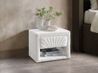 Vente-Unique Comodino 1 cassetto e 1 nicchia Tessuto boucl&eacute; Bianco - ULAMI