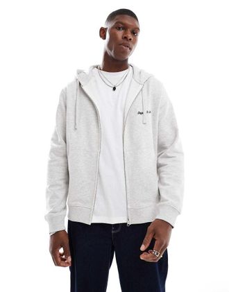 Jack & Jones Felpa con cappuccio grigio chiaro m&eacute;lange con zip e logo