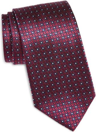 Canali Geometric Silk Tie in Dark Red at Nordstrom