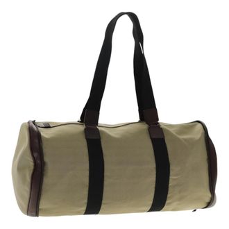 Ferragamo Boston Leather Beige Canvas Handbag (Pre-Owned)