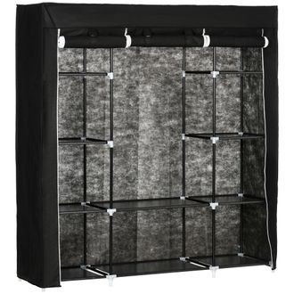 HOMCOM Fabric Wardrobe with 10 Shelves 1 Hanging Rail Foldable Closets Black | TJ Hughes