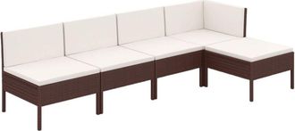vidaXL Set Muebles De Jard&iacute;n 5 Pzas Y Cojines Rat&aacute;n Sint&eacute;tico Marr&oacute;n Vidaxl