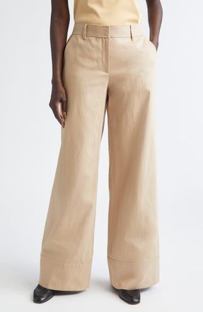 Lafayette 148 New York Charles Cotton & Linen Wide Leg Pants in Natural at Nordstrom, Size 12